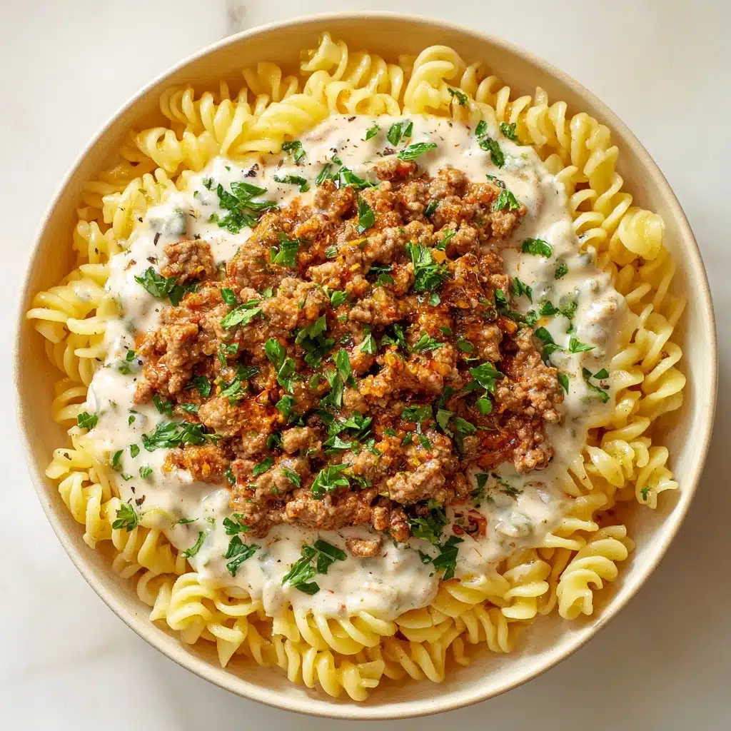 The Ultimate 30-Minute Creamy Garlic Parmesan Beef and Rotini step 2