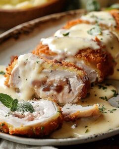 Air Fryer Chicken Cordon Bleu with Swiss Cheese Sauce | CookWithFeast photo 1