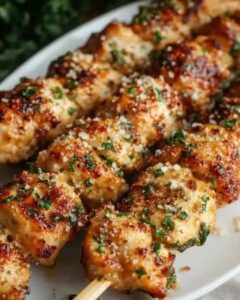 Air Fryer Garlic Parmesan Chicken Skewers Recipe | CookWithFeast photo 1