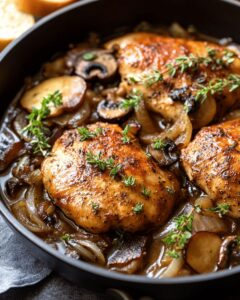Apple Cider Braised Chicken with Mushrooms and Onions | CookWithFeast photo 1