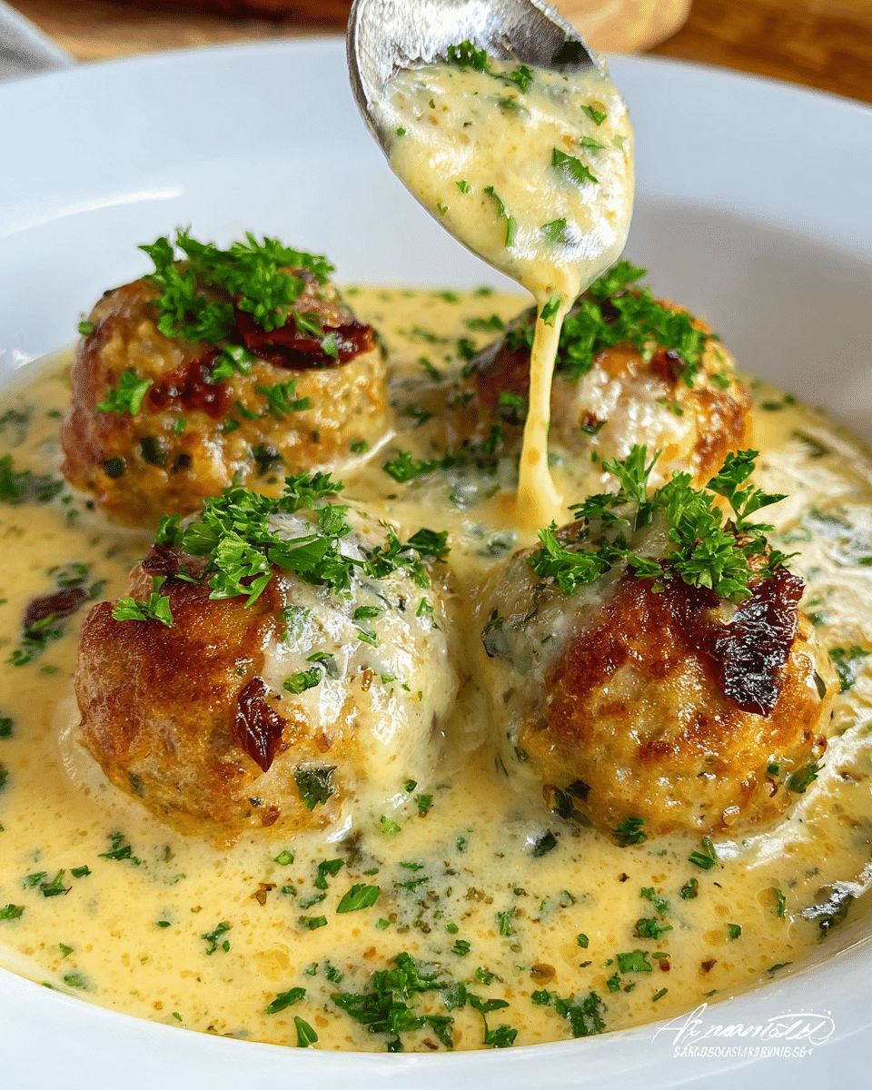 Artichoke and Sun-Dried Tomato Meatballs in Creamy Garlic Sauce | CookWithFeast step 3
