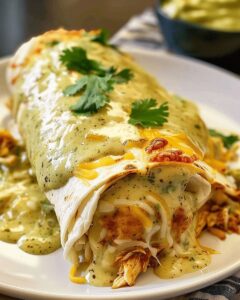 Baked Chicken Burritos with Cheesy Green Chili Sauce | CookWithFeast photo 1