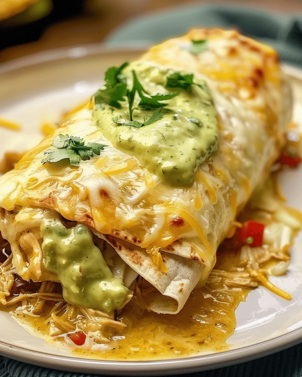 Baked Chicken Burritos with Cheesy Green Chili Sauce | CookWithFeast step 2