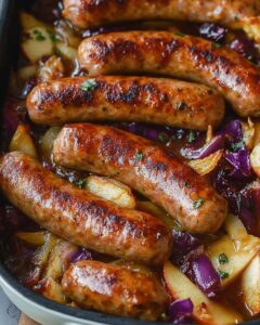 Baked Chicken Sausage with Apples and Cabbage | CookWithFeast photo 1