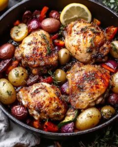 Baked Chicken Thighs with Roasted Vegetables and Lemon | CookWithFeast photo 1