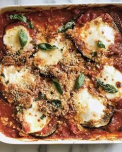 Baked Eggplant Parmesan with Fresh Mozzarella and Herb Topping | CookWithFeast photo 1