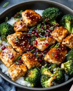 Baked Pomegranate Chicken with Roasted Broccoli and Sesame Seeds | CookWithFeast photo 1