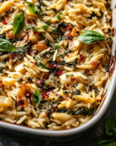 Baked Spinach and Artichoke Orzo Pasta | Comforting Vegetarian Bake photo 1
