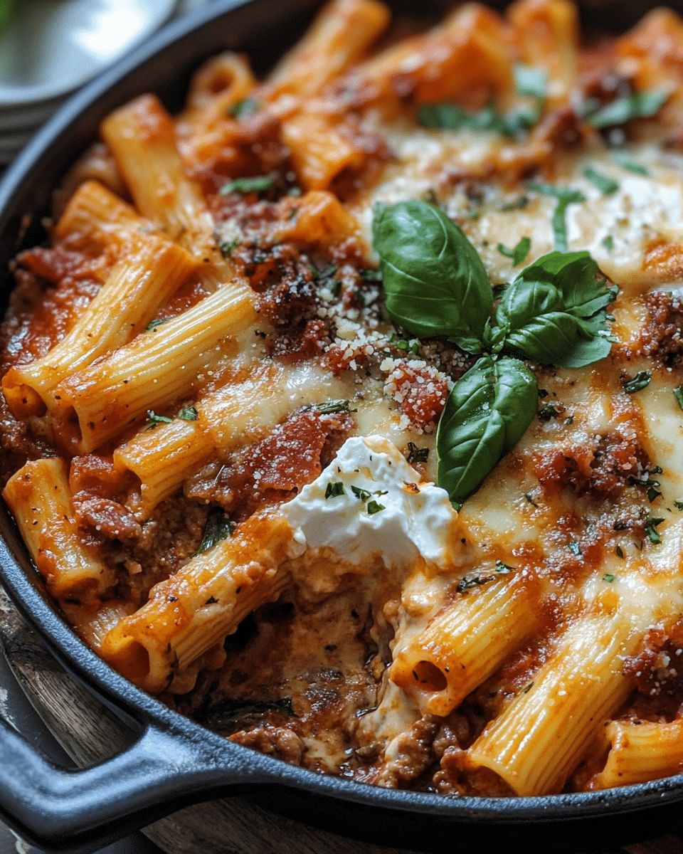 Baked Ziti with Sausage, Pancetta, and Burrata | CookWithFeast step 1