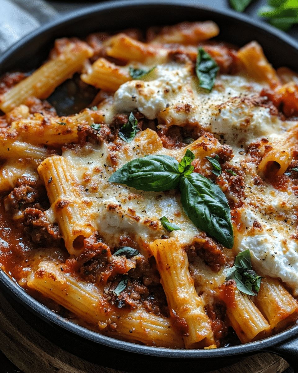 Baked Ziti with Sausage, Pancetta, and Burrata | CookWithFeast step 4