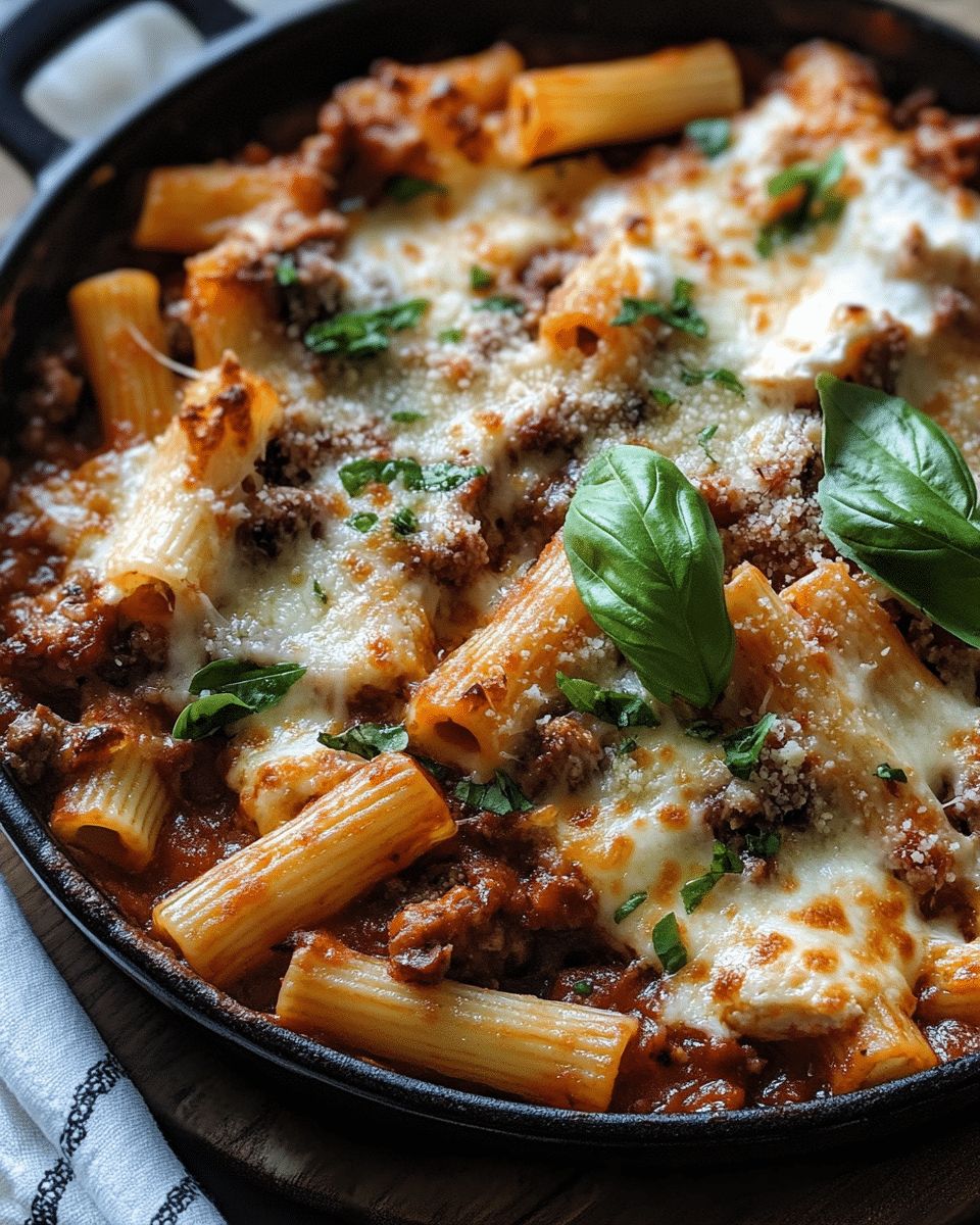 Baked Ziti with Sausage, Pancetta, and Burrata | CookWithFeast step 5