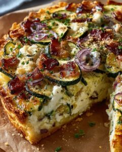 Baked Zucchini & Feta Pie with Crispy Turkey Bacon | CookWithFeast photo 1