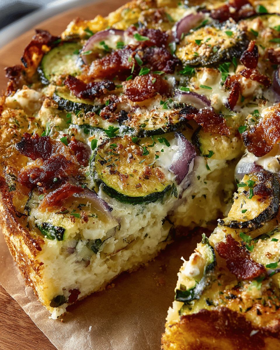 Baked Zucchini & Feta Pie with Crispy Turkey Bacon | CookWithFeast step 3