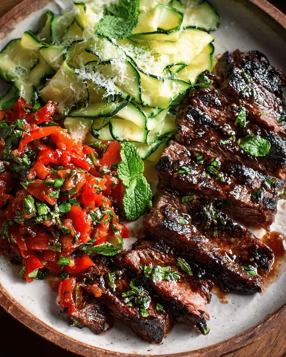 Balsamic Skirt Steak with Red Pepper Relish & Zucchini Salad | CookWithFeast step 4