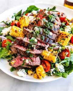 Balsamic Steak Gorgonzola Salad with Grilled Corn | CookWithFeast photo 1