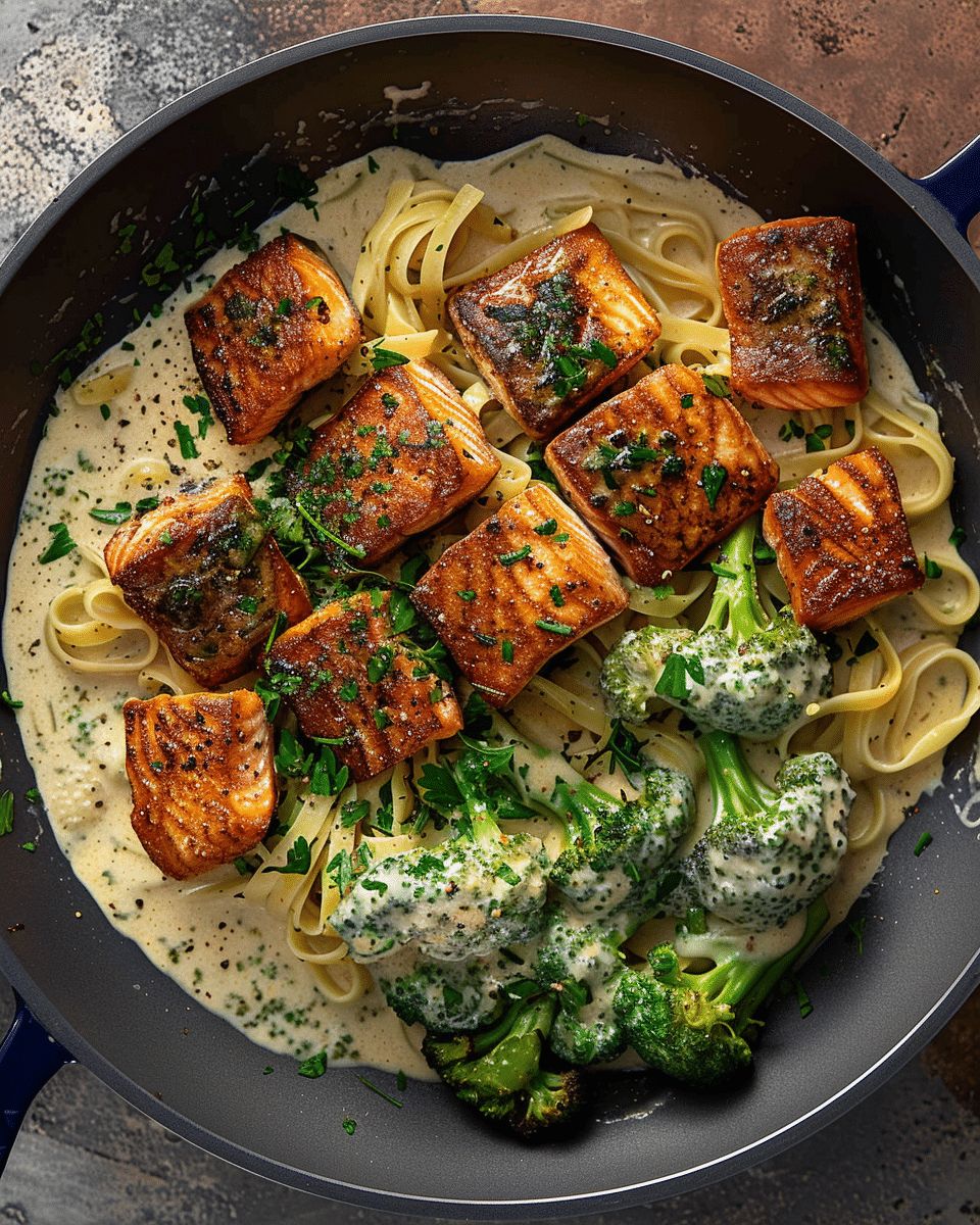 Blackened Salmon and Broccoli Alfredo step 1