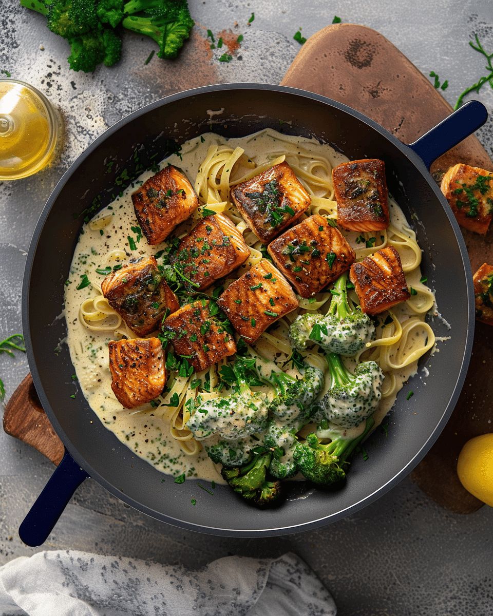 Blackened Salmon and Broccoli Alfredo step 3