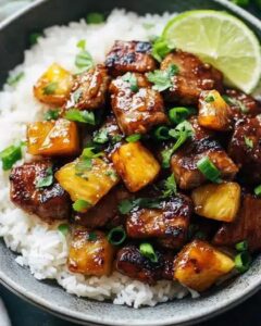 Caramelized Teriyaki Pork with Pineapple & Coconut Jasmine Rice 1