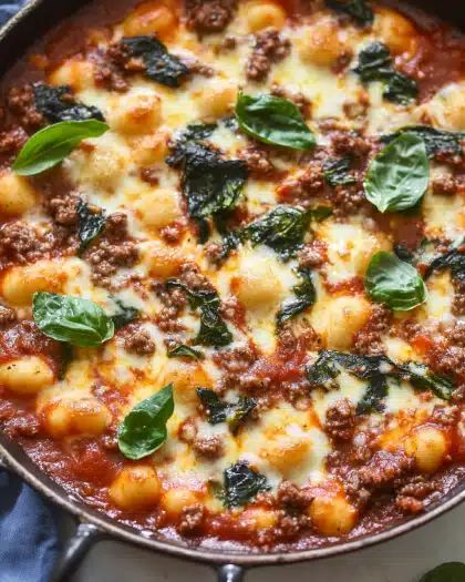 Cheesy Baked Gnocchi with Ground Beef and Spinach (One-Pan Comfort) step 4