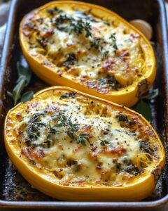 Cheesy Spinach Stuffed Spaghetti Squash with Garlic Sage Butter | Cook with Feast 1