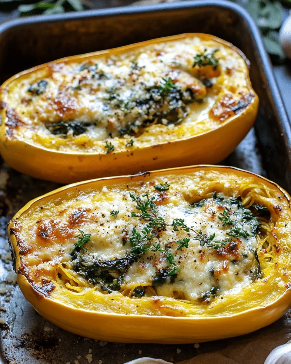 Cheesy Spinach Stuffed Spaghetti Squash with Garlic Sage Butter | Cook with Feast step 6