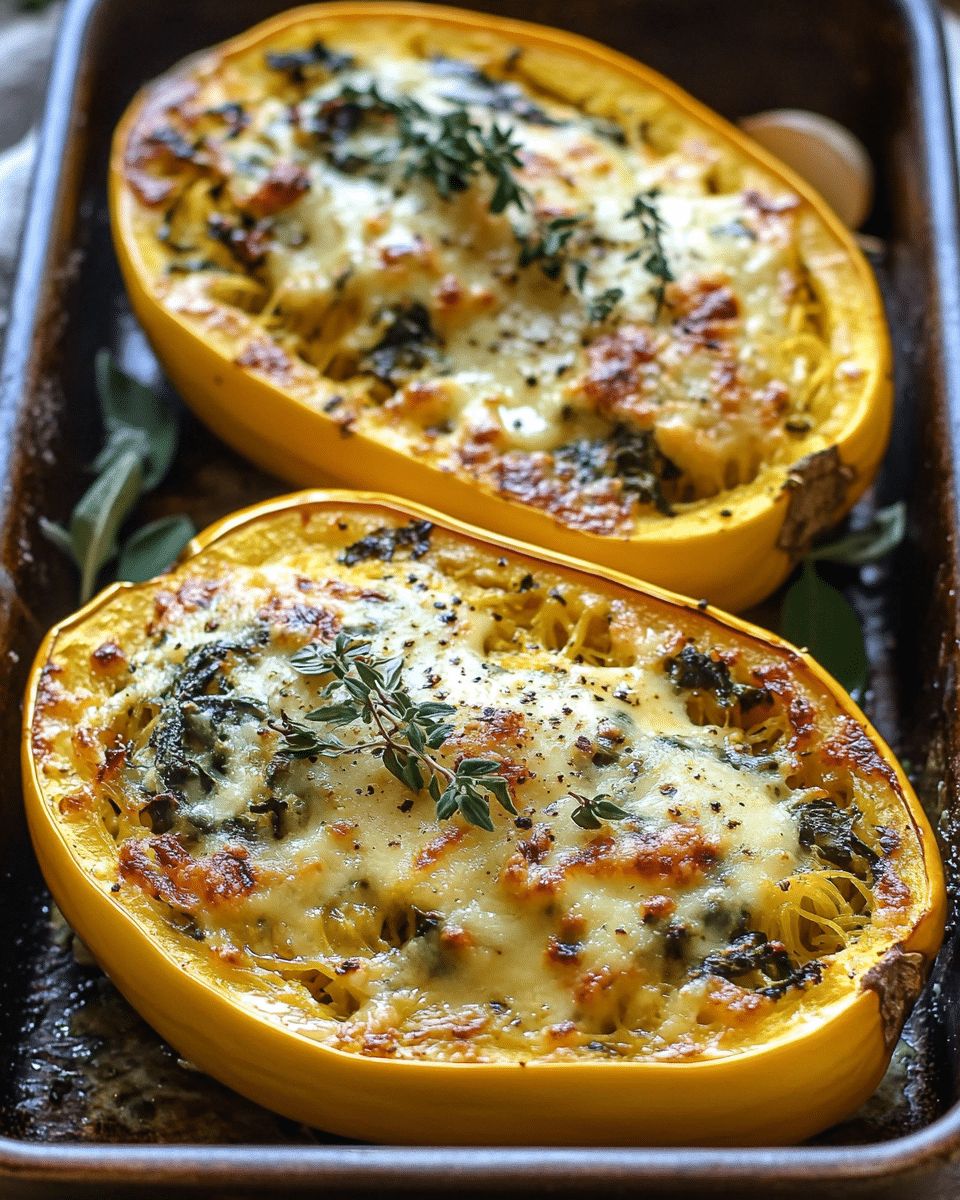 Cheesy Spinach Stuffed Spaghetti Squash with Garlic Sage Butter | Cook with Feast step 8