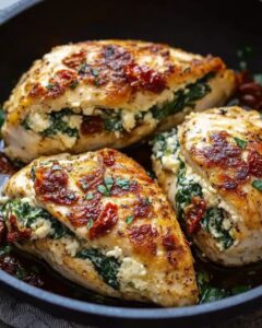 Cheesy Stuffed Chicken Breasts with Spinach and Sun-Dried Tomatoes 1