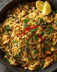 Chicken & Mushroom Pad Thai with Peanuts and Lemon: Easy 30-Minute Recipe 1