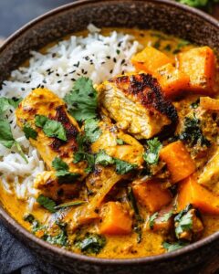 Coconut Turmeric Chicken with Sweet Potatoes and Crispy Shallot Oil 1