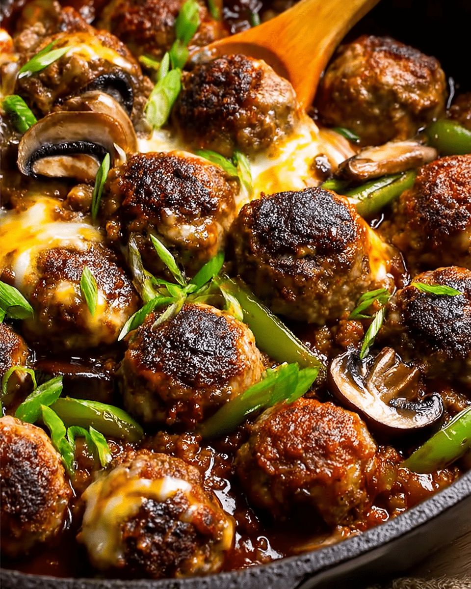 Cowboy Cheesy Green Chile Meatballs with Mushrooms: The Ultimate Skillet Comfort Food step 4