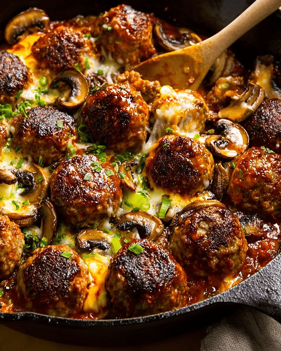 Cowboy Cheesy Green Chile Meatballs with Mushrooms: The Ultimate Skillet Comfort Food step 6