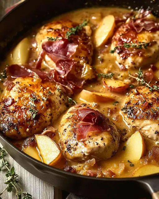 Creamy Apple Cider Chicken with Crispy Prosciutto and Gruyère step 1