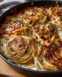 Creamy Baked Cabbage Rondelles with Caramelized Onions, Bacon & Cheese 1