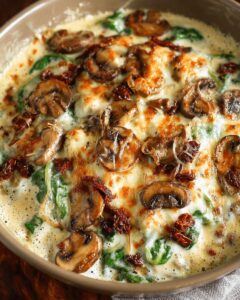 Creamy Baked Mushrooms with Spinach, Sun-Dried Tomatoes & Chicken 1