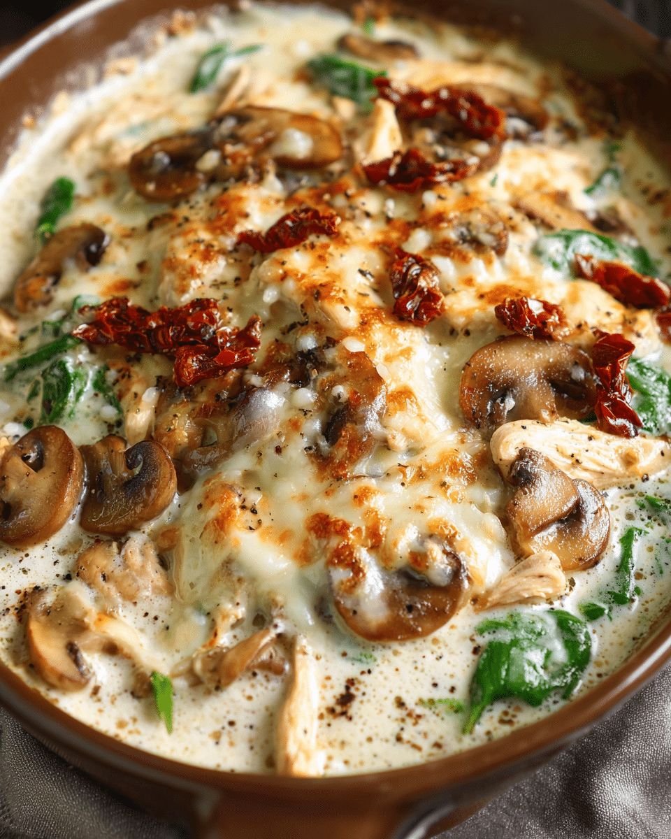 Creamy Baked Mushrooms with Spinach, Sun-Dried Tomatoes & Chicken step 2