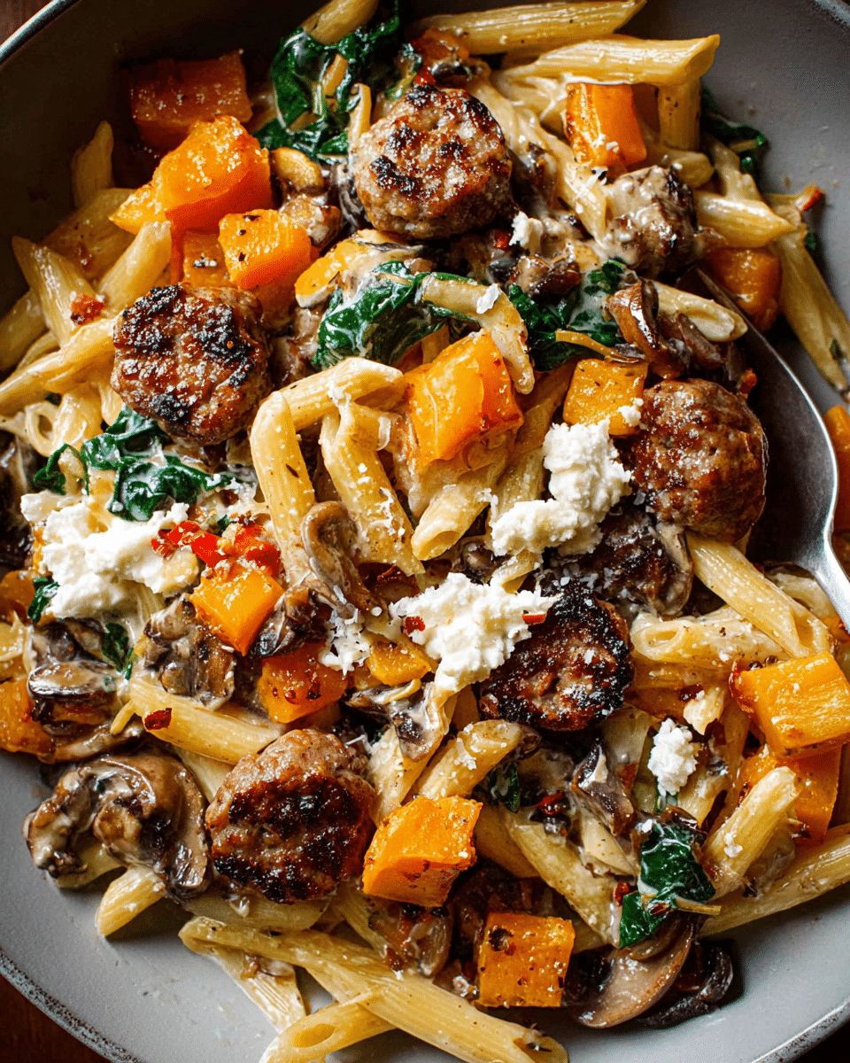Creamy Butternut Squash Pasta with Mushrooms & Swiss Chard | Fall Comfort Recipe step 1