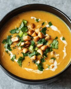 Creamy Butternut Squash Soup with Roasted Peanuts & Fresh Herbs 1