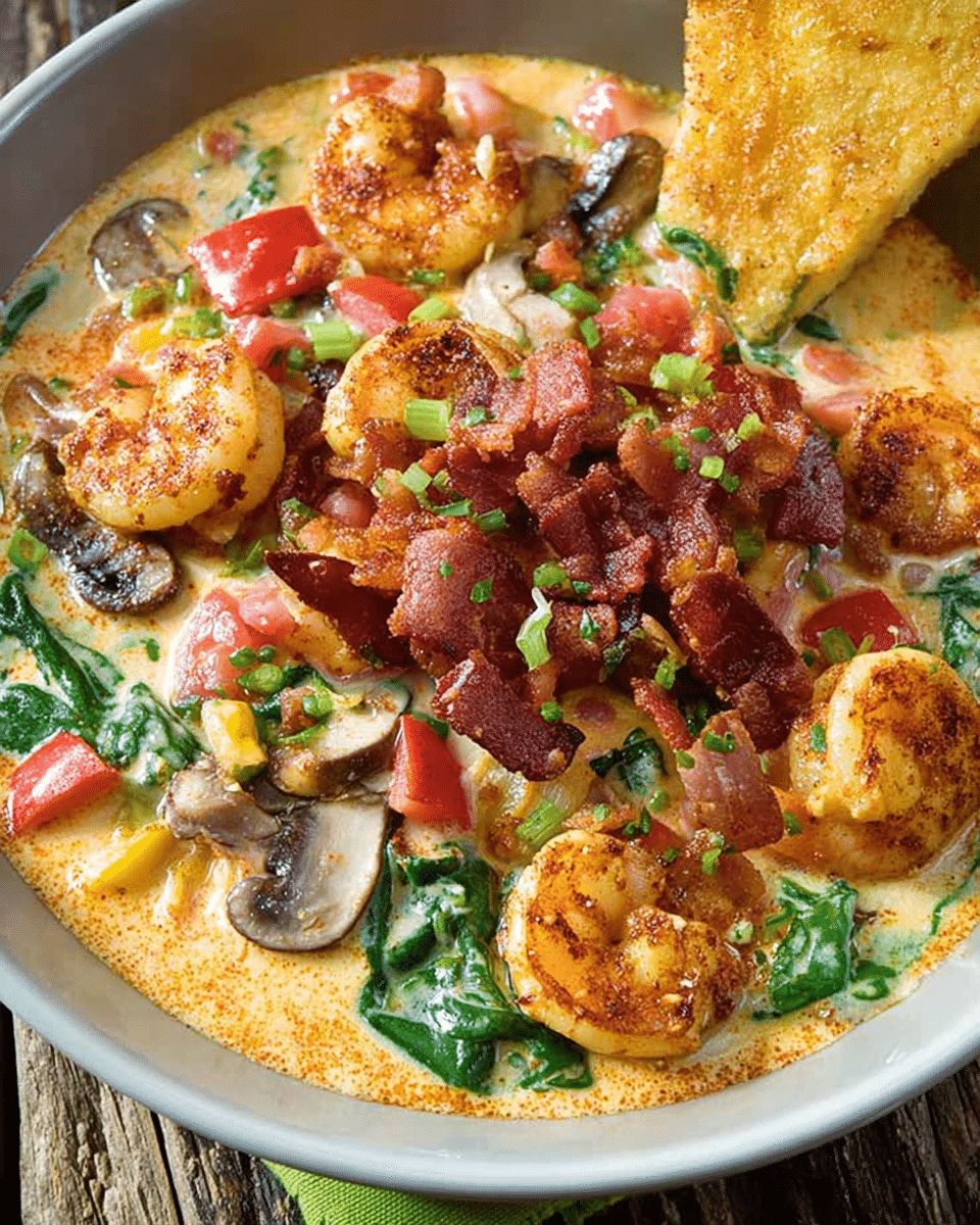 Creamy Cajun Shrimp with Mushrooms, Spinach & Turkey Bacon step 2