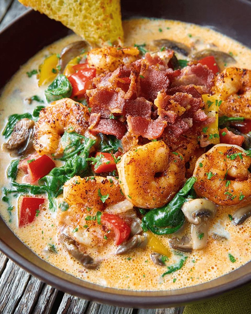 Creamy Cajun Shrimp with Mushrooms, Spinach & Turkey Bacon step 3