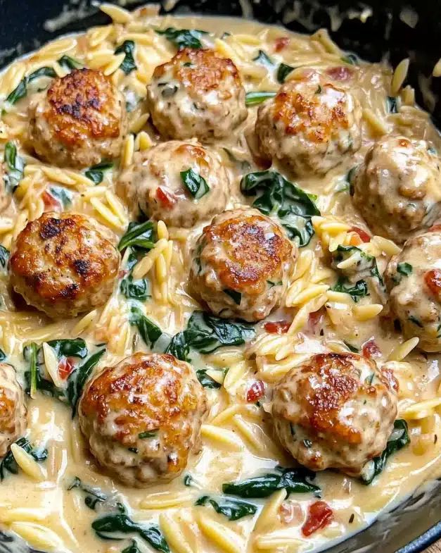 Creamy Chicken Meatballs with Spinach and Orzo: Easy One-Skillet Recipe step 2