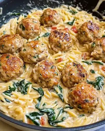 Creamy Chicken Meatballs with Spinach and Orzo: Easy One-Skillet Recipe step 5