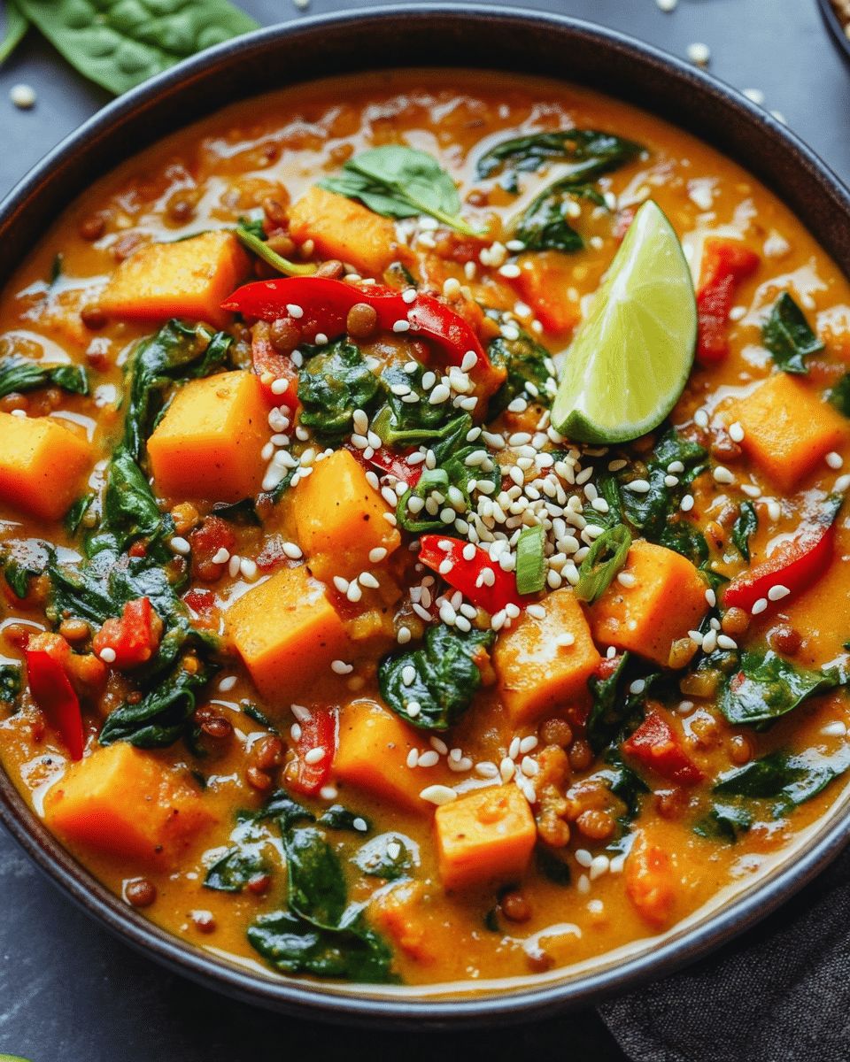 Creamy Coconut Red Lentil Curry with Sweet Potato & Spinach step 1