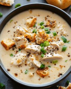 Creamy Everything Bagel Chicken Soup with Crunchy Bagel Croutons 1