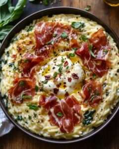 Creamy Herb Orzo with Crispy Prosciutto and Burrata 1