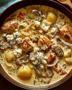 Creamy Lemon Chicken Stew with Mushrooms, Leeks & Feta - Cook with Feast 1
