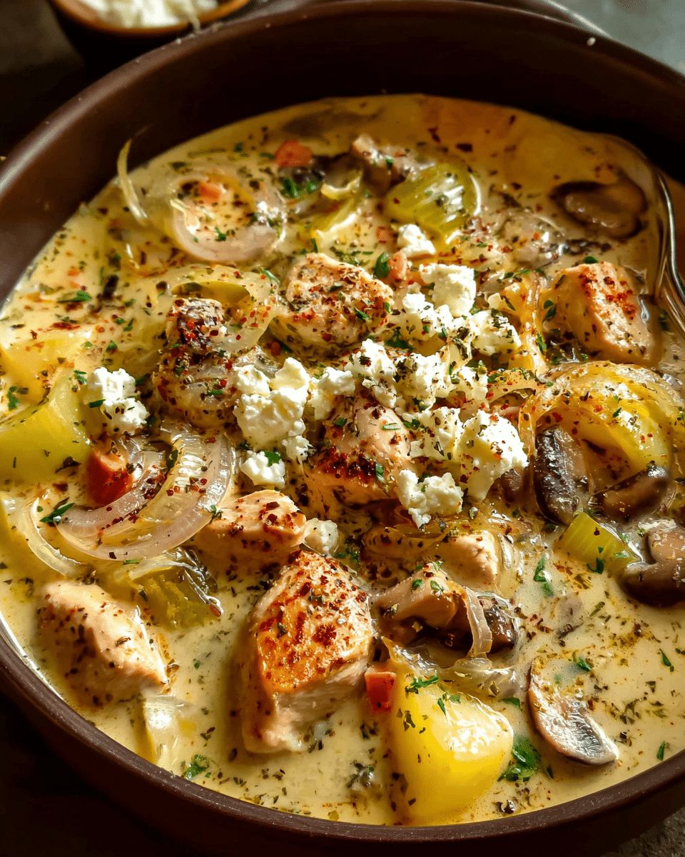 Creamy Lemon Chicken Stew with Mushrooms, Leeks & Feta - Cook with Feast step 3