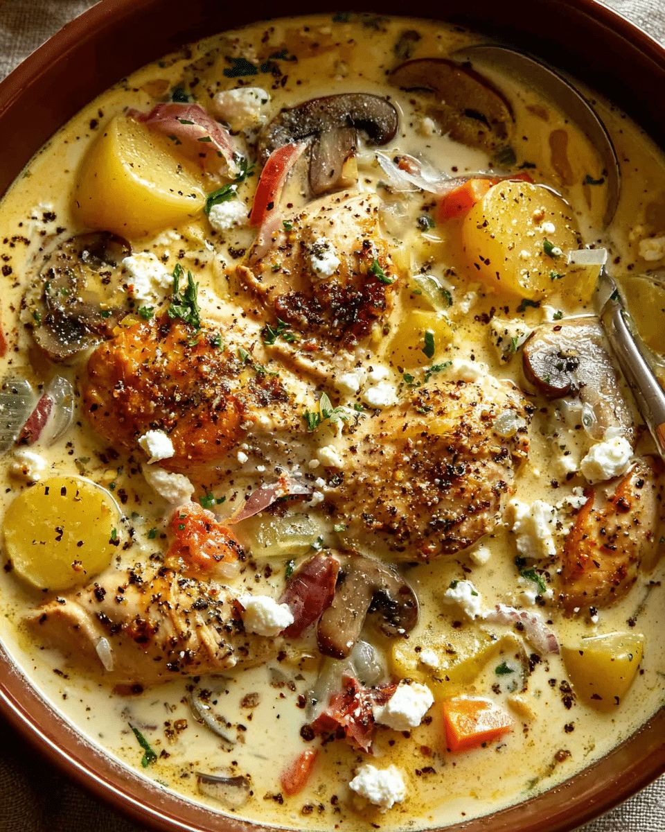 Creamy Lemon Chicken Stew with Mushrooms, Leeks & Feta - Cook with Feast step 5