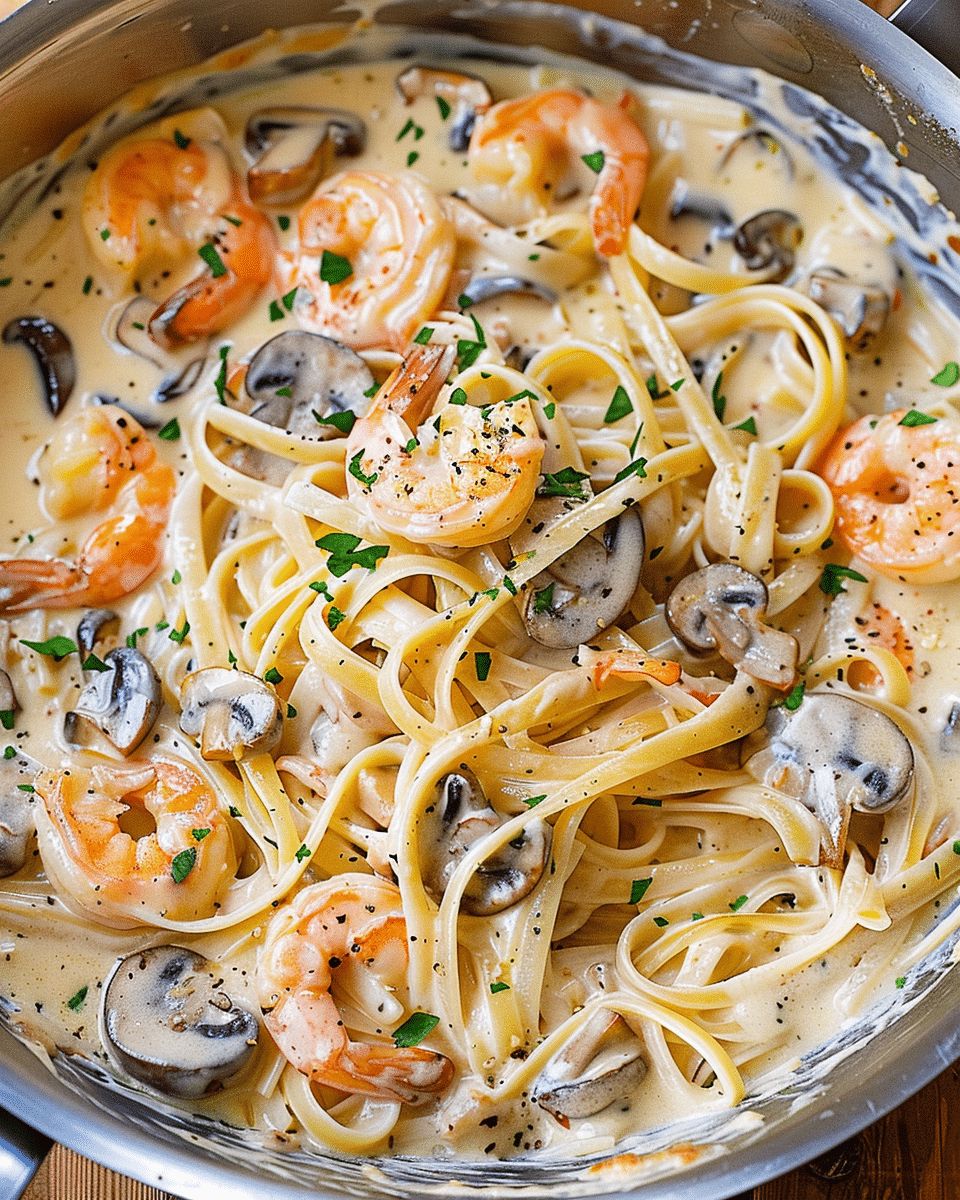 Creamy Mushroom Alfredo Fettuccine: The Ultimate Shrimp Pasta Comfort Meal step 7