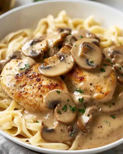 Creamy Mushroom Chicken with Garlic and Egg Noodles | Easy Comfort Meal step 3