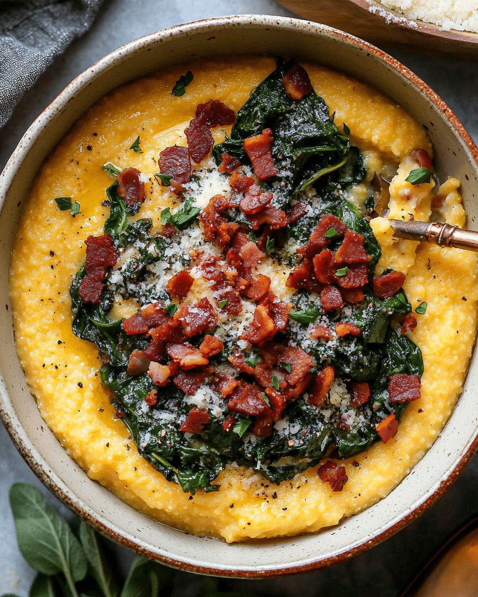 Creamy Pumpkin Polenta with Swiss Chard and Pancetta | Cozy Fall Recipe step 1